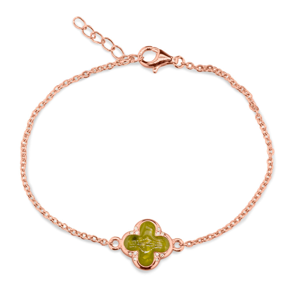 Klavertje vier as armband 11.5 mm, gedenksieraad met zirkonia's afgewerkt.alle