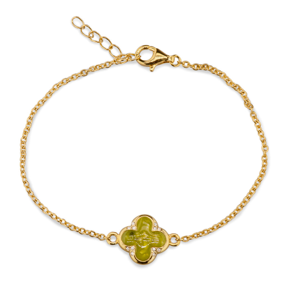 Klavertje vier as armband 11.5 mm, gedenksieraad met zirkonia's afgewerkt.alle