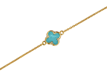 Klavertje vier as armband 11.5 mm, gedenksieraad met zirkonia's afgewerkt.aqua