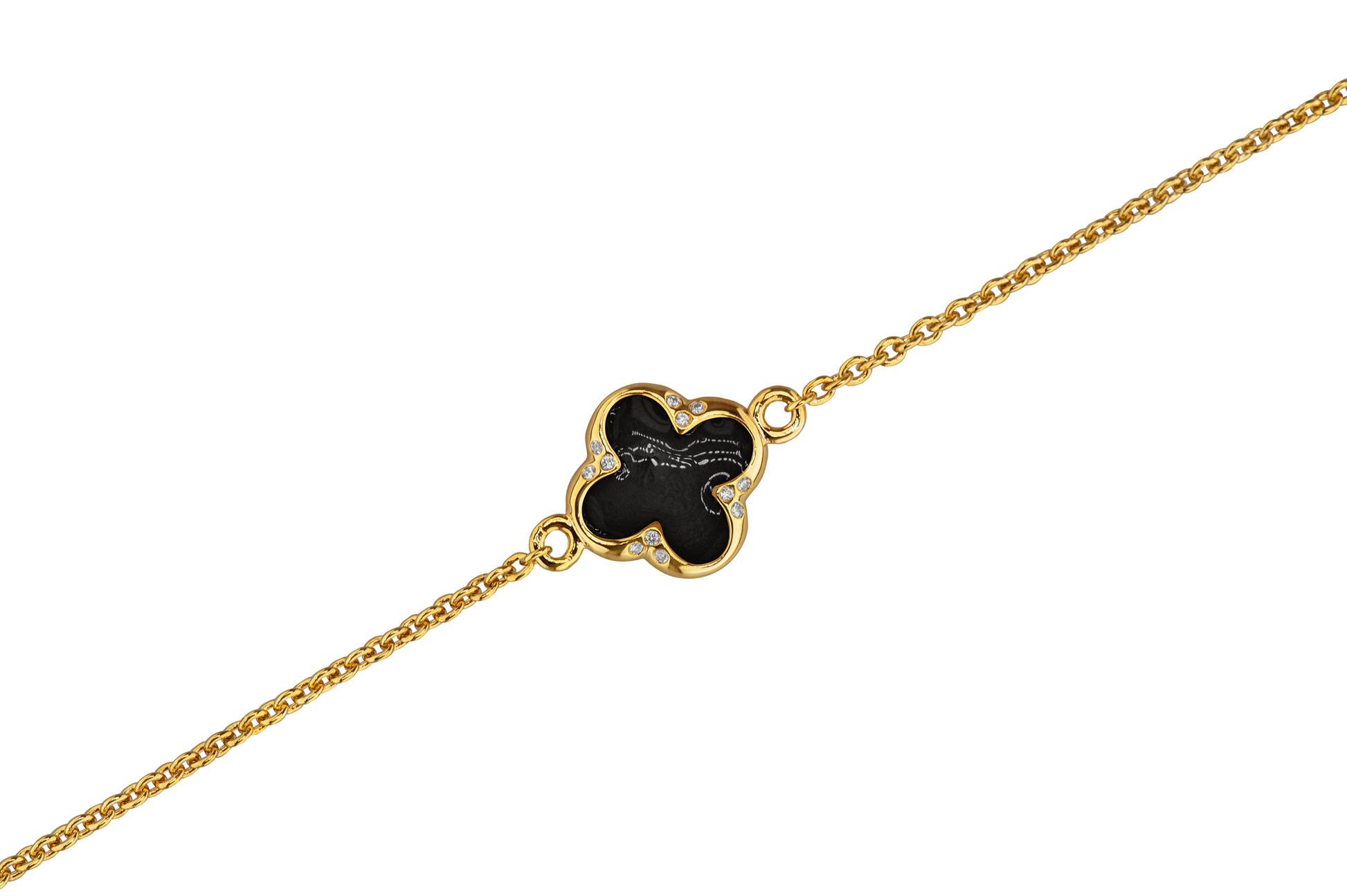 Klavertje vier as armband 11.5 mm, gedenksieraad met zirkonia's afgewerkt.black