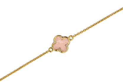 Klavertje vier as armband 11.5 mm, gedenksieraad met zirkonia's afgewerkt.blush
