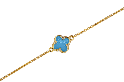 Klavertje vier as armband 11.5 mm, gedenksieraad met zirkonia's afgewerkt.marine