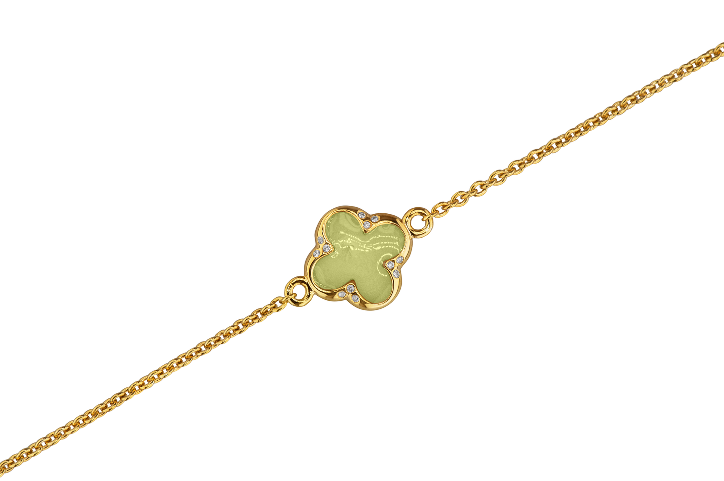 Klavertje vier as armband 11.5 mm, gedenksieraad met zirkonia's afgewerkt.olive