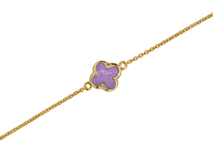 Klavertje vier as armband 11.5 mm, gedenksieraad met zirkonia's afgewerkt.purple