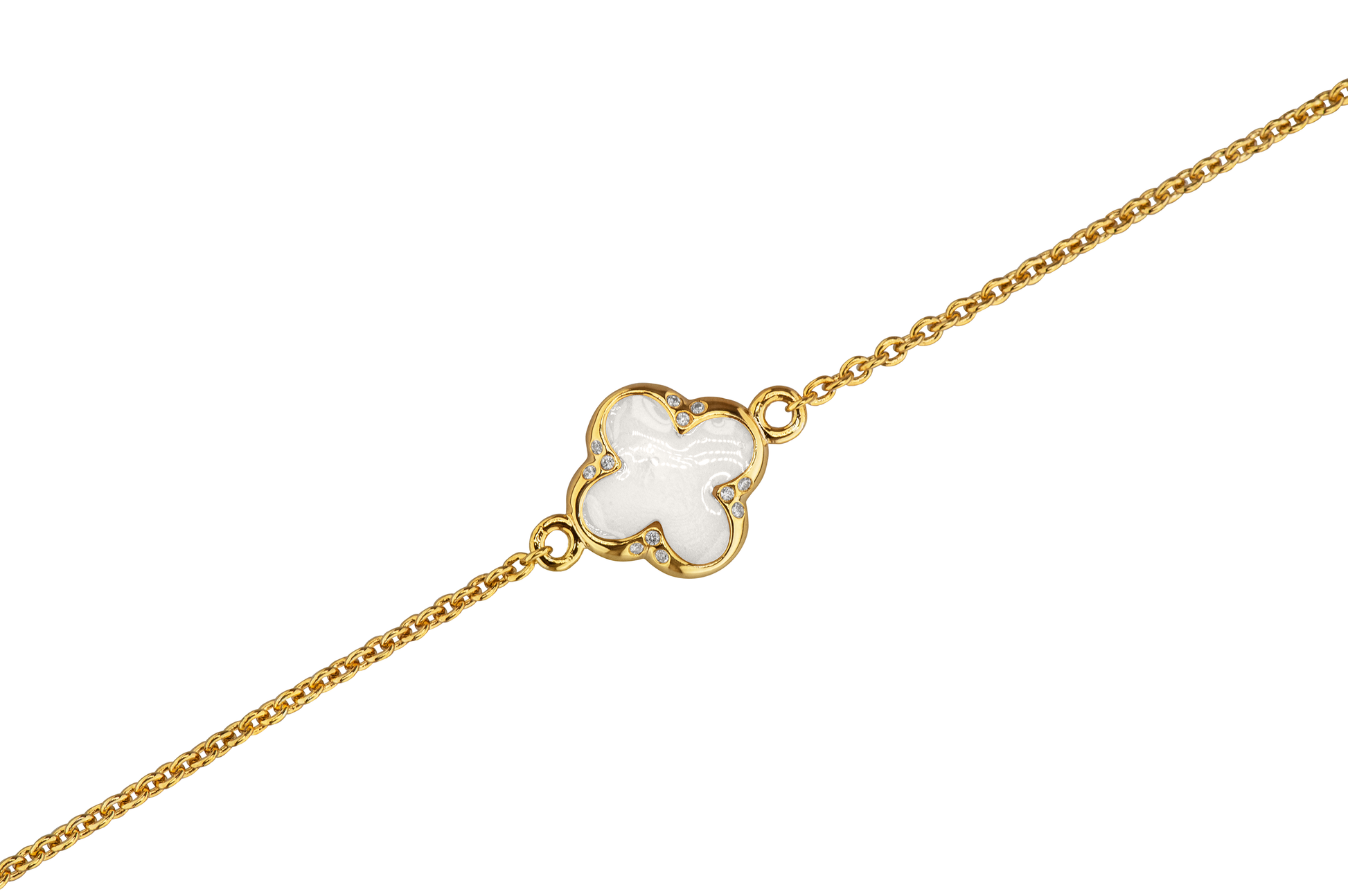 Klavertje vier as armband 11.5 mm, gedenksieraad met zirkonia's afgewerkt.white