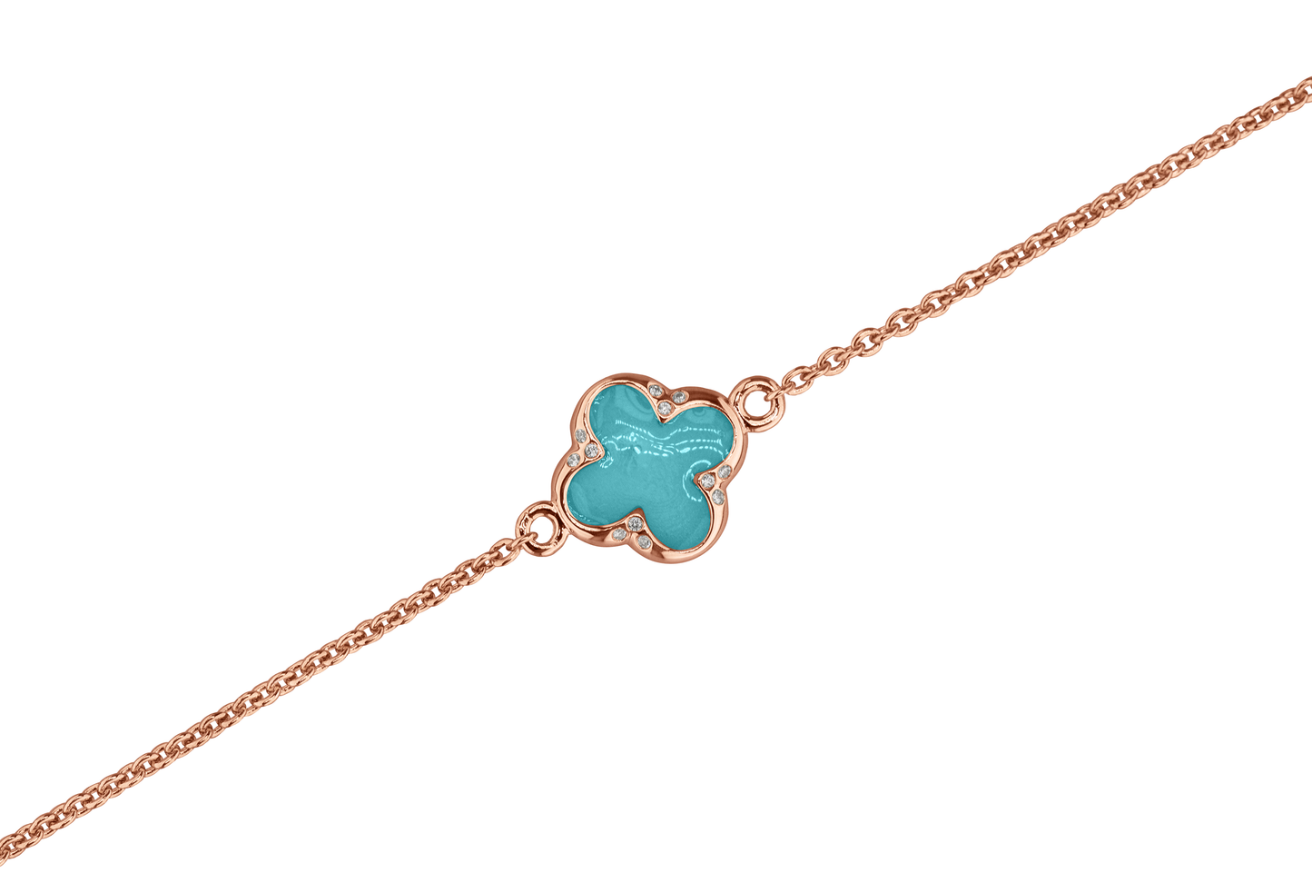 Klavertje vier as armband 11.5 mm, gedenksieraad met zirkonia's afgewerkt.aqua