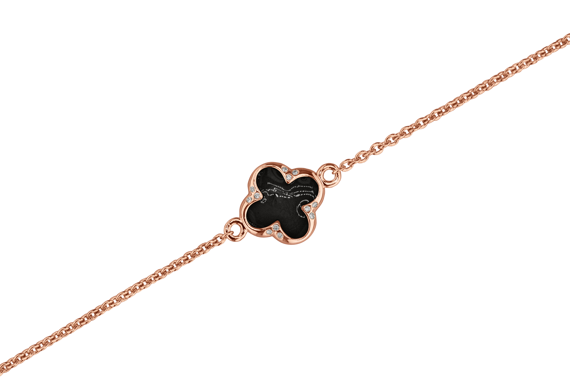 Klavertje vier as armband 11.5 mm, gedenksieraad met zirkonia's afgewerkt.black