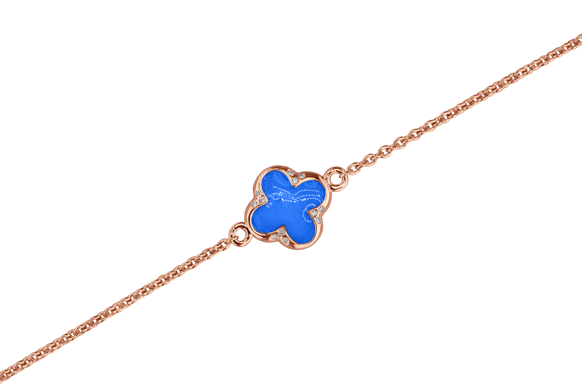 Klavertje vier as armband 11.5 mm, gedenksieraad met zirkonia's afgewerkt.blue