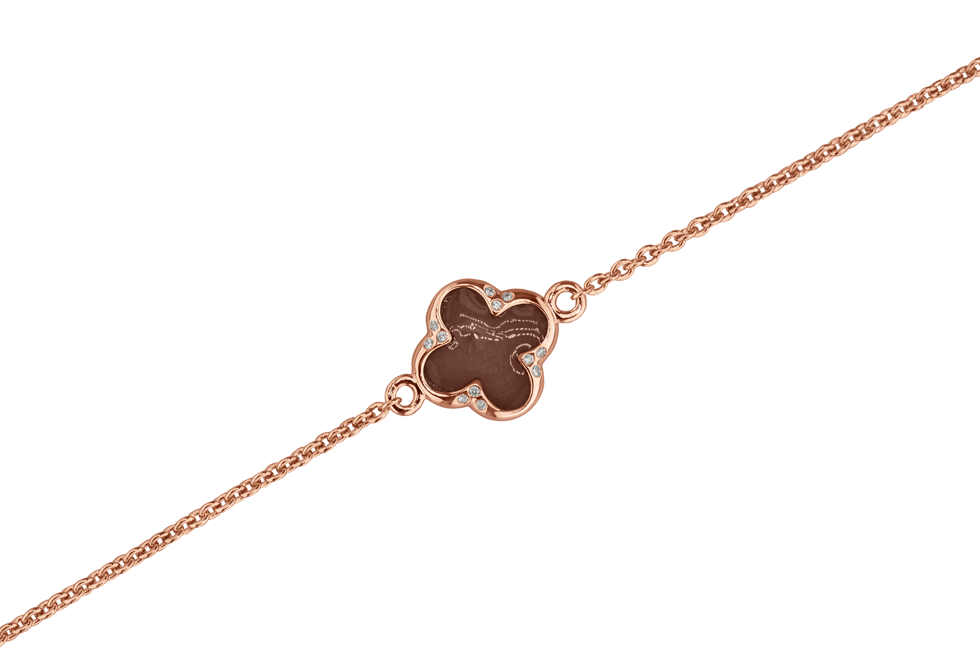 Klavertje vier as armband 11.5 mm, gedenksieraad met zirkonia's afgewerkt.brown