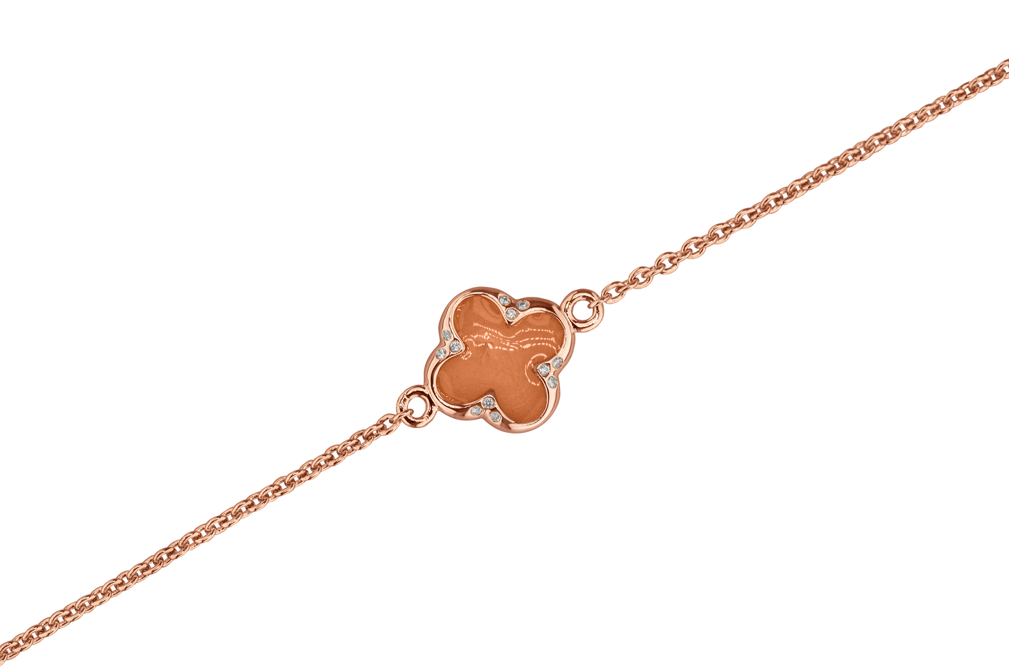 Klavertje vier as armband 11.5 mm, gedenksieraad met zirkonia's afgewerkt.orange