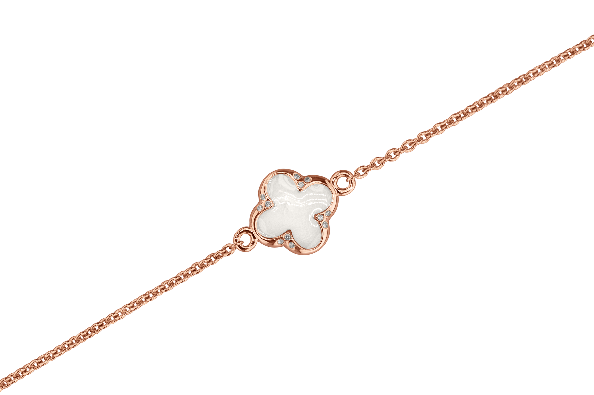 Klavertje vier as armband 11.5 mm, gedenksieraad met zirkonia's afgewerkt.white