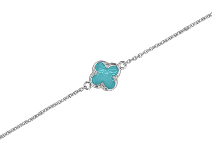 Klavertje vier as armband 11.5 mm, gedenksieraad met zirkonia's afgewerkt.aqua