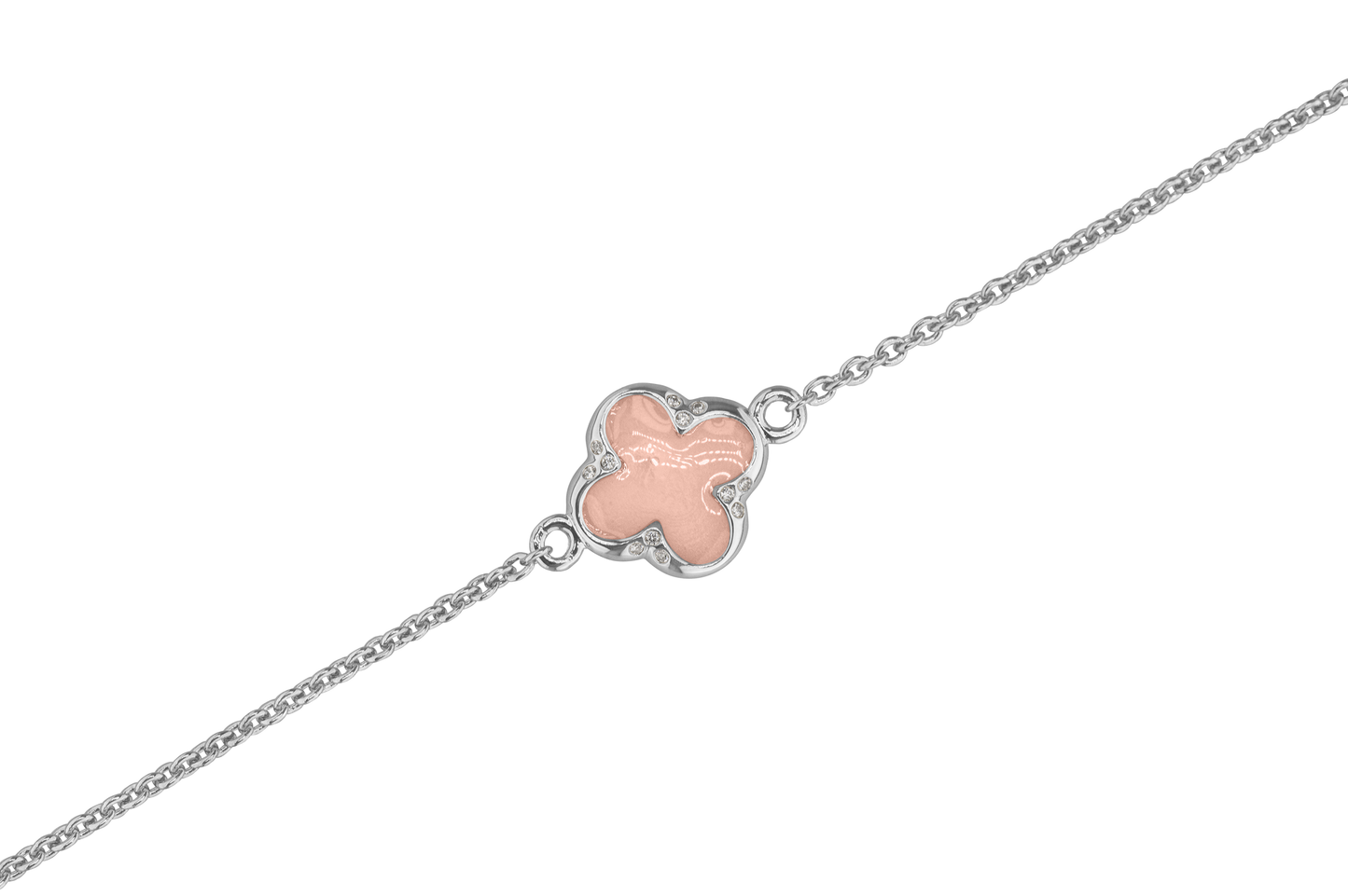 Klavertje vier as armband 11.5 mm, gedenksieraad met zirkonia's afgewerkt.blush