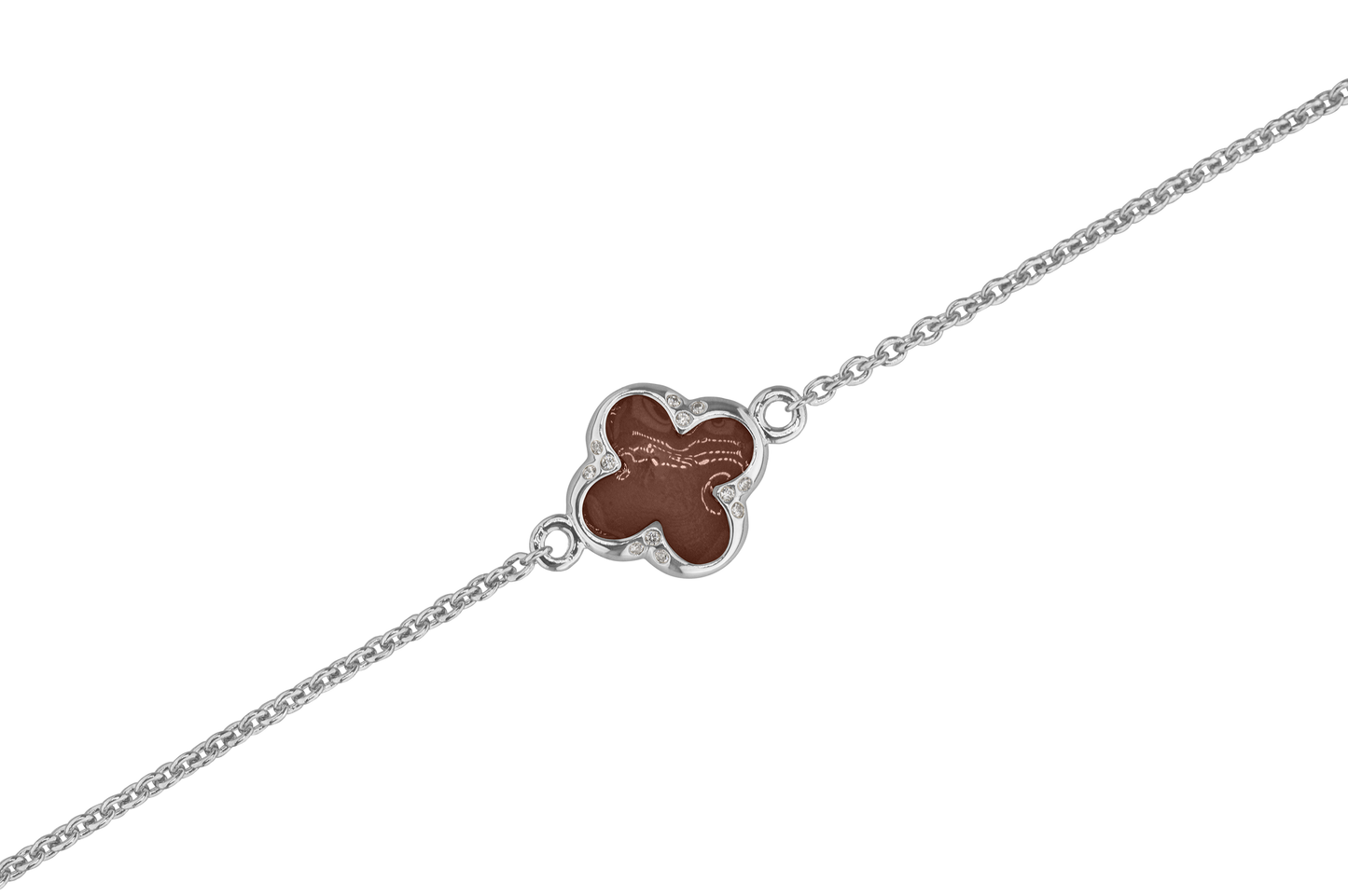 Klavertje vier as armband 11.5 mm, gedenksieraad met zirkonia's afgewerkt.brown