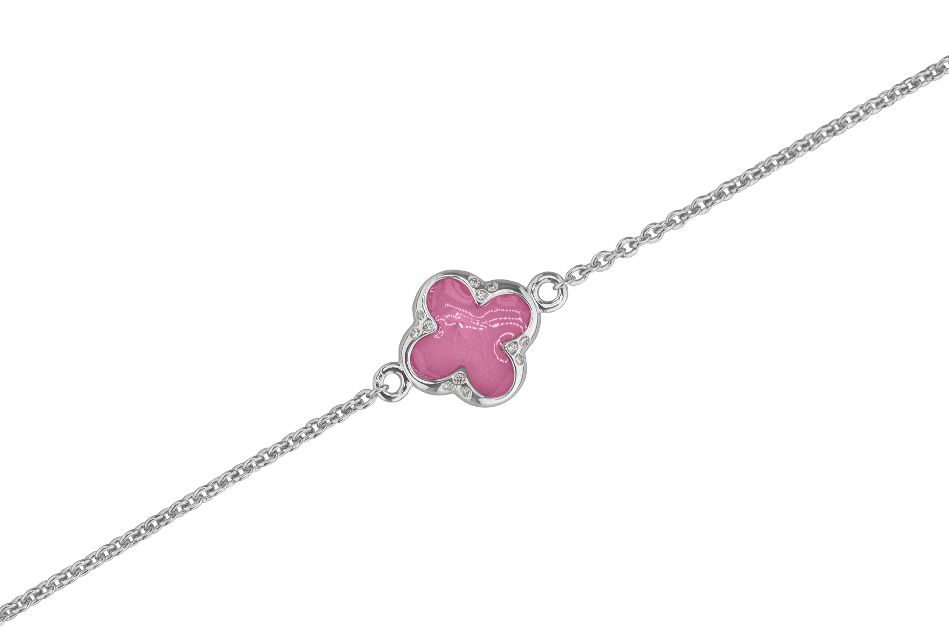 Klavertje vier as armband 11.5 mm, gedenksieraad met zirkonia's afgewerkt.fluo