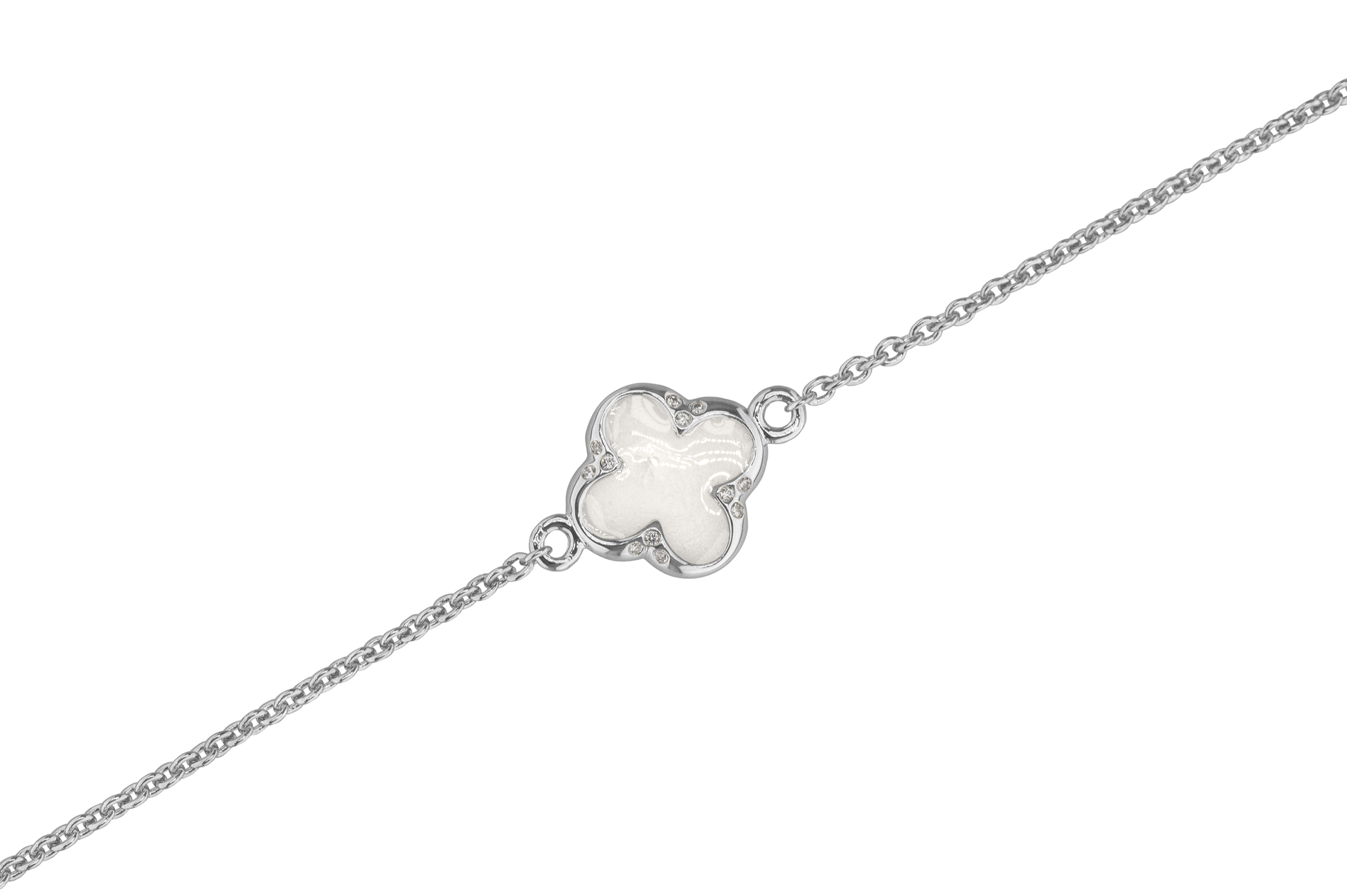 Klavertje vier as armband 11.5 mm, gedenksieraad met zirkonia's afgewerkt.white