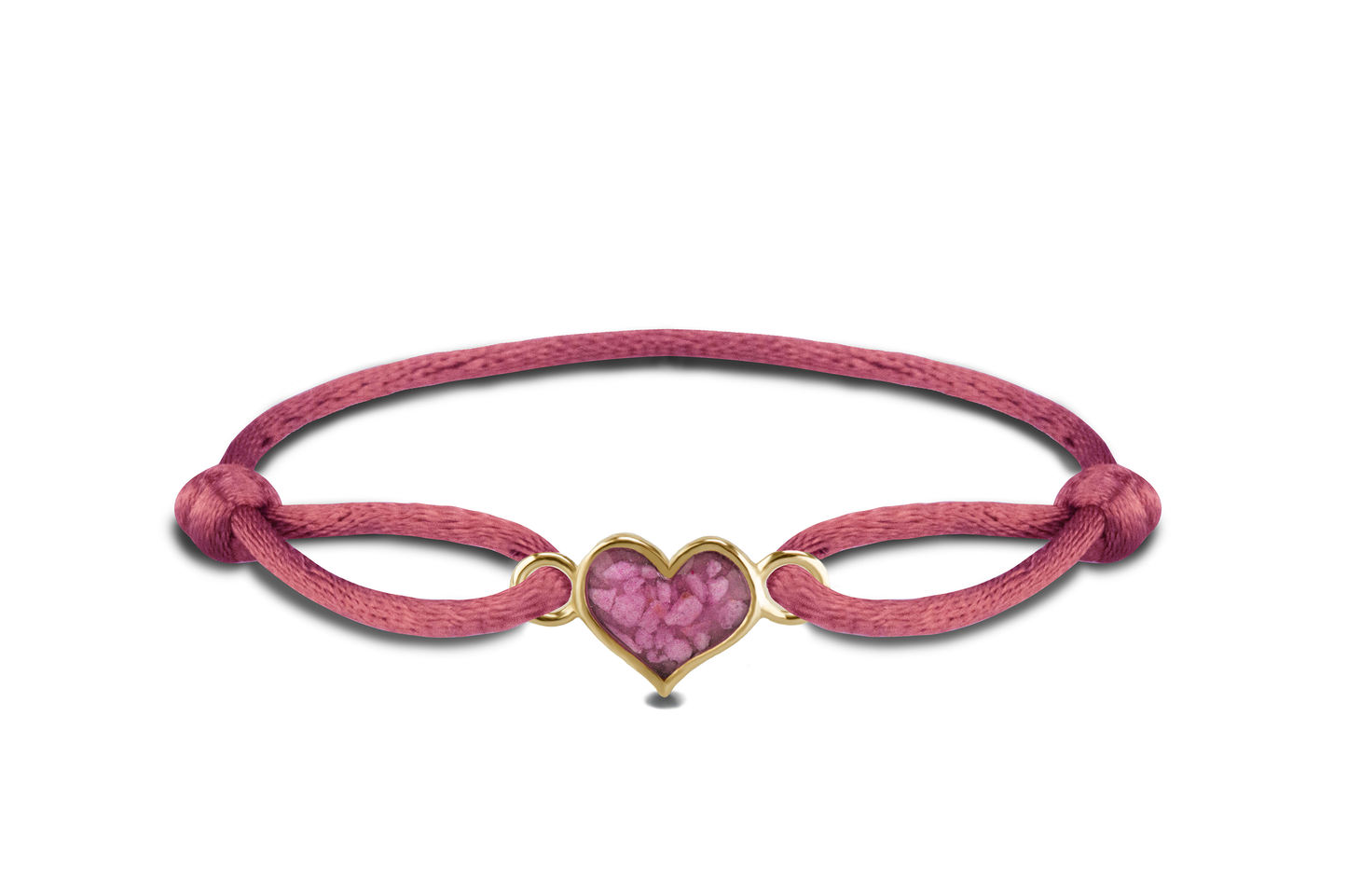 Satijnen koord armband, met hartje als compartiment in het midden aan de voorzijde.