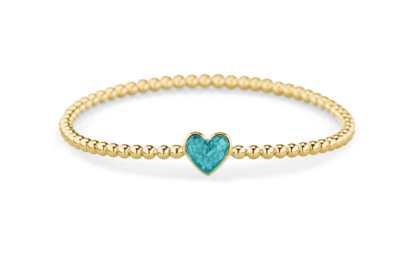Flexibele as armband met hart als compartiment voor as of haar, gedenksieraden. Aqua
