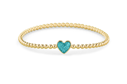 Flexibele as armband met hart als compartiment voor as of haar, gedenksieraden. Aqua