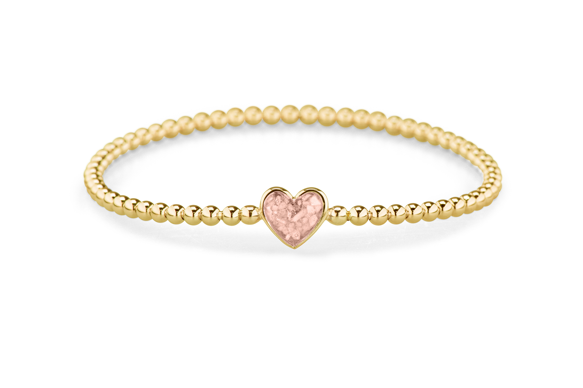 Flexibele as armband met hart als compartiment voor as of haar, gedenksieraden. Blush