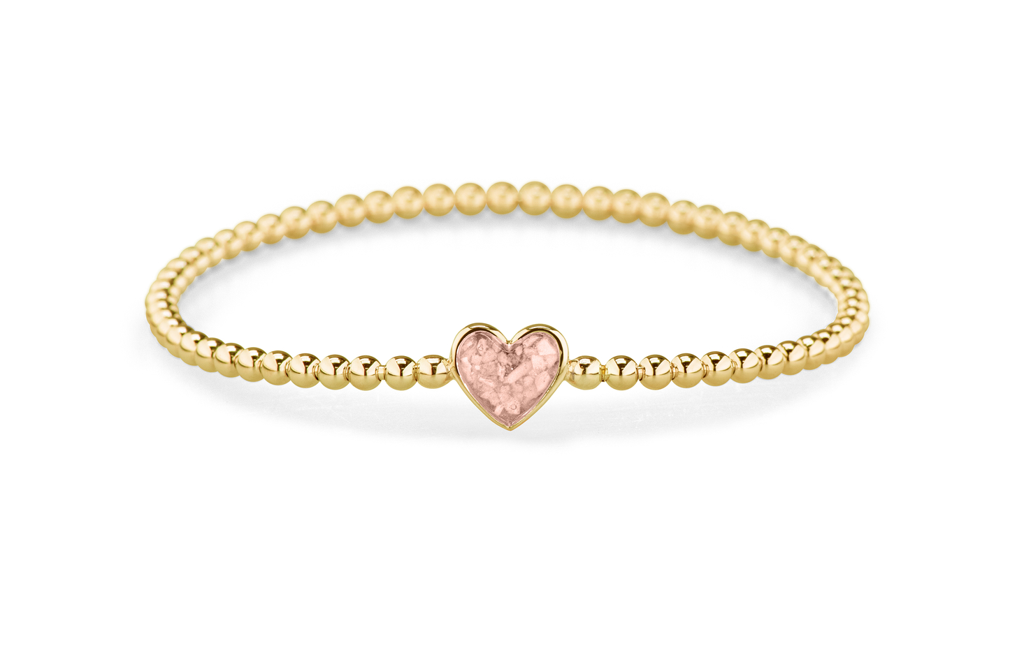 Flexibele as armband met hart als compartiment voor as of haar, gedenksieraden. Blush