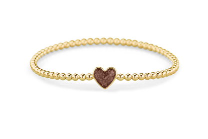 Flexibele as armband met hart als compartiment voor as of haar, gedenksieraden. Brown