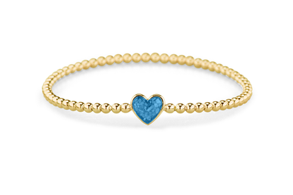 Flexibele as armband met hart als compartiment voor as of haar, gedenksieraden. Marine