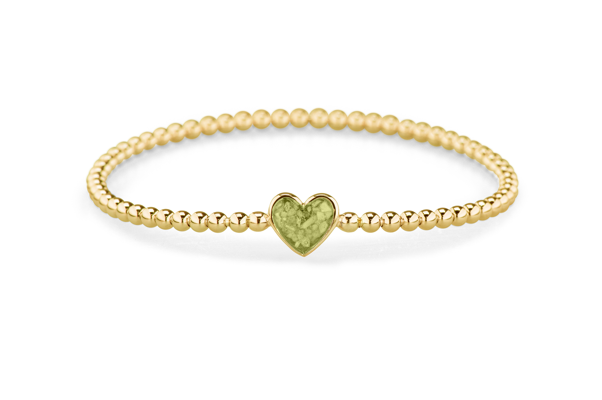 Flexibele as armband met hart als compartiment voor as of haar, gedenksieraden. Olive