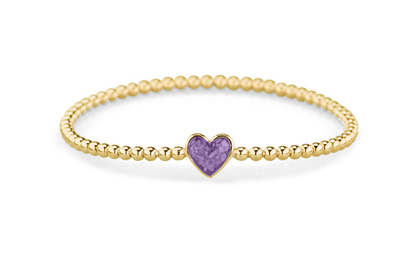 Flexibele as armband met hart als compartiment voor as of haar, gedenksieraden. Purple