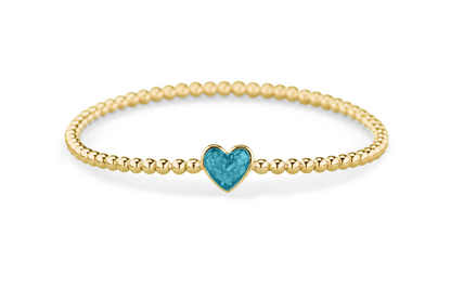 Flexibele as armband met hart als compartiment voor as of haar, gedenksieraden. turquoise