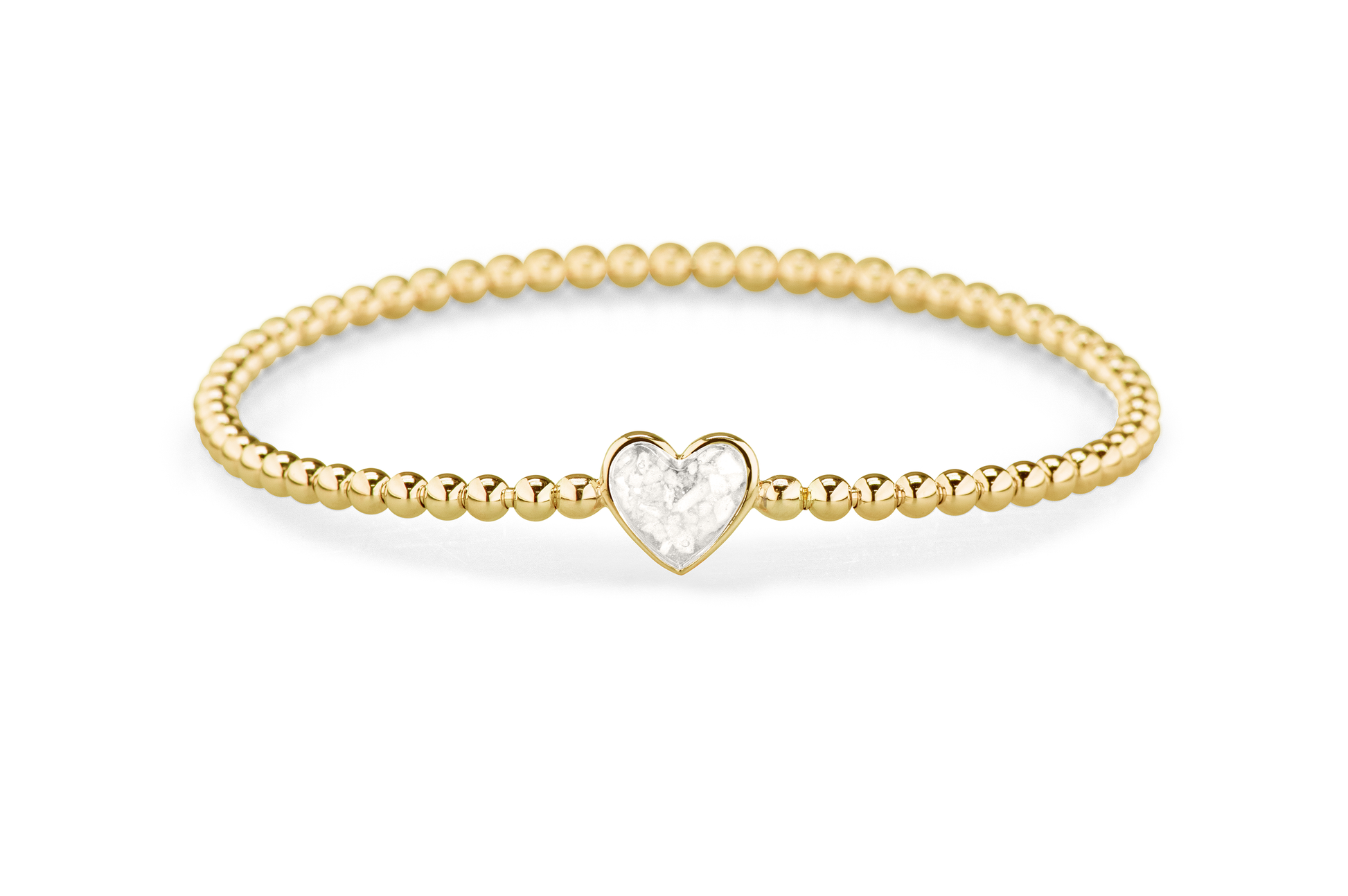 Flexibele as armband met hart als compartiment voor as of haar, gedenksieraden. White