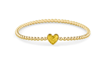 Flexibele as armband met hart als compartiment voor as of haar, gedenksieraden. Yellow