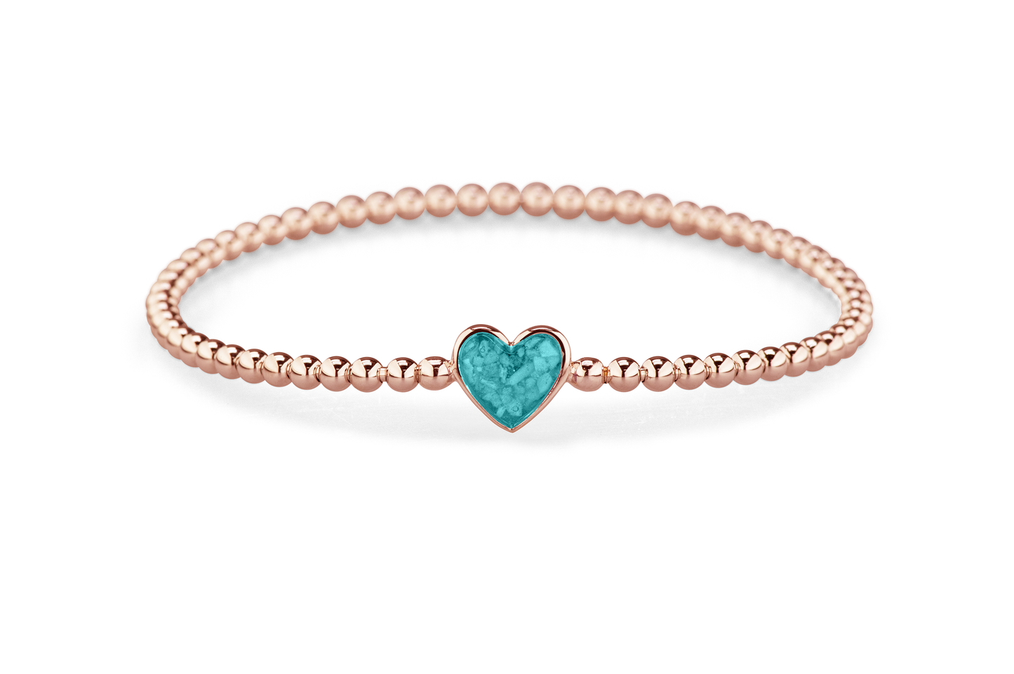 Flexibele as armband met hart als compartiment voor as of haar, gedenksieraden. Aqua
