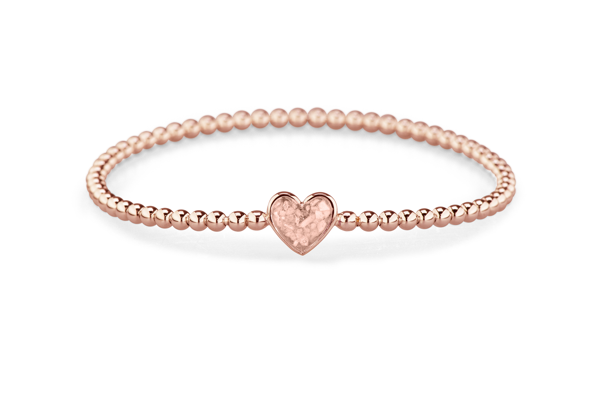Flexibele as armband met hart als compartiment voor as of haar, gedenksieraden. Blush