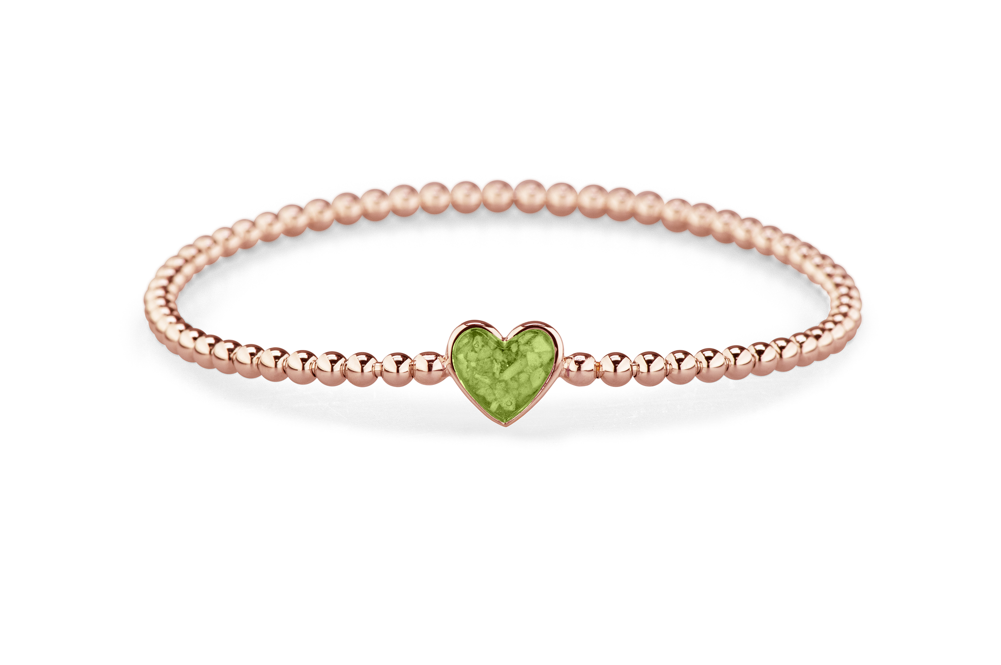 Flexibele as armband met hart als compartiment voor as of haar, gedenksieraden. Green