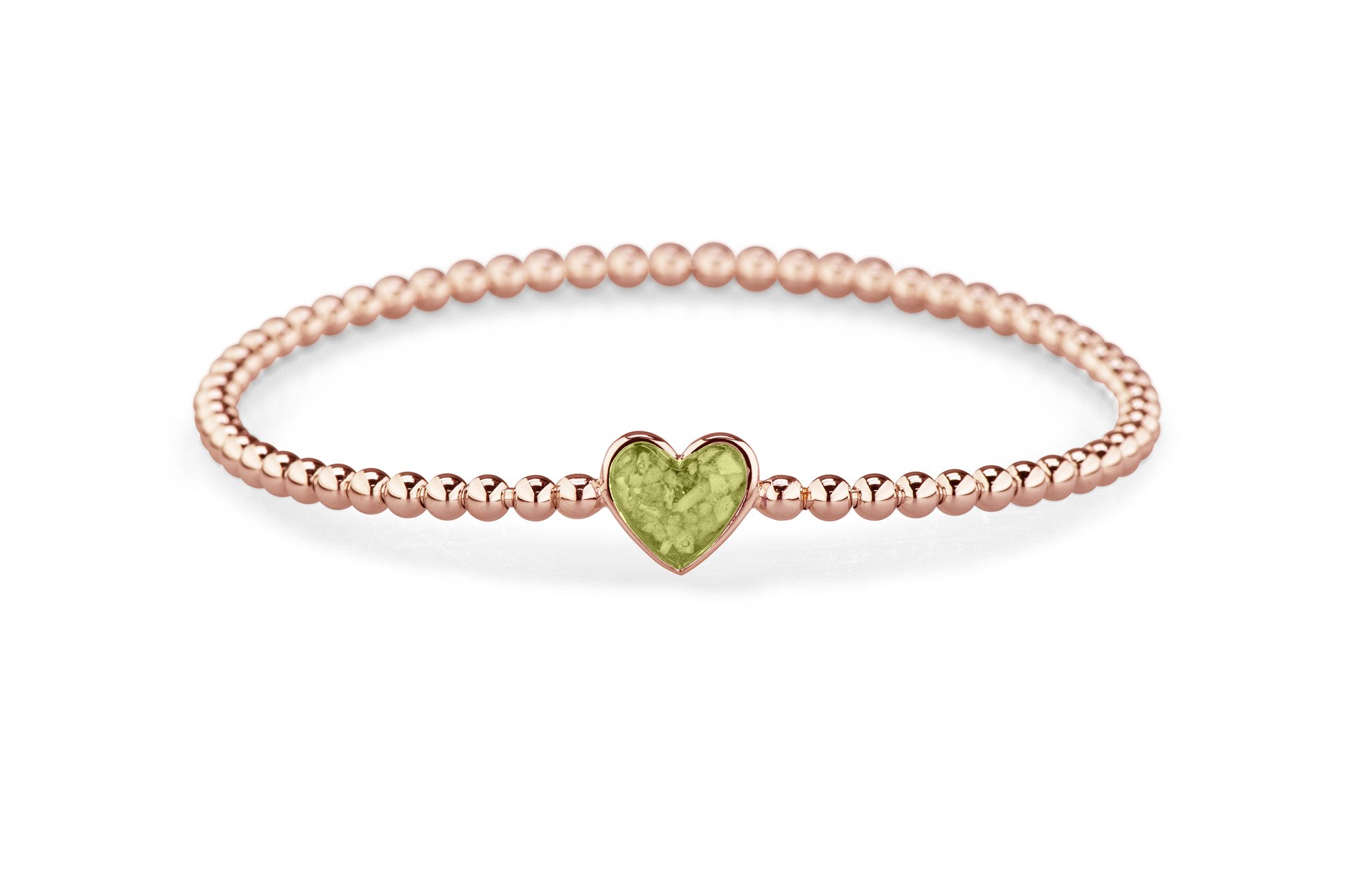 Flexibele as armband met hart als compartiment voor as of haar, gedenksieraden. Olive