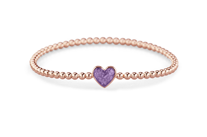 Flexibele as armband met hart als compartiment voor as of haar, gedenksieraden. Purple