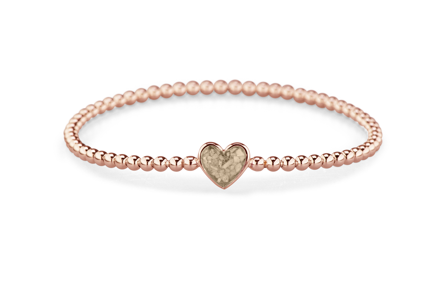 Flexibele as armband met hart als compartiment voor as of haar, gedenksieraden. Transparent