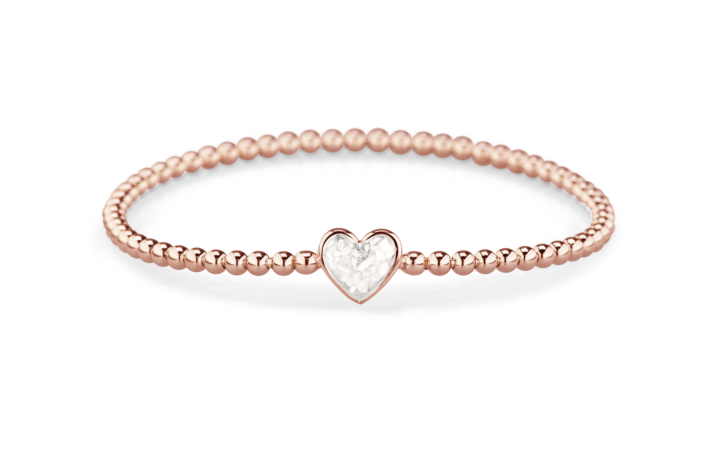 Flexibele as armband met hart als compartiment voor as of haar, gedenksieraden. White