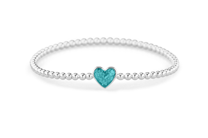 Flexibele as armband met hart als compartiment voor as of haar, gedenksieraden. Aqua