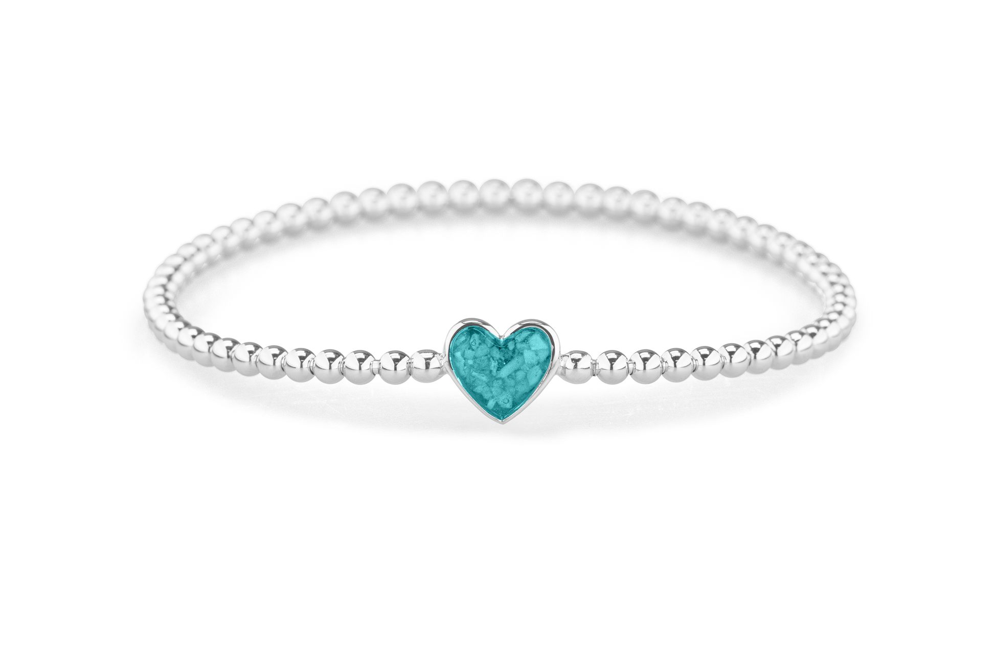 Flexibele as armband met hart als compartiment voor as of haar, gedenksieraden. Aqua