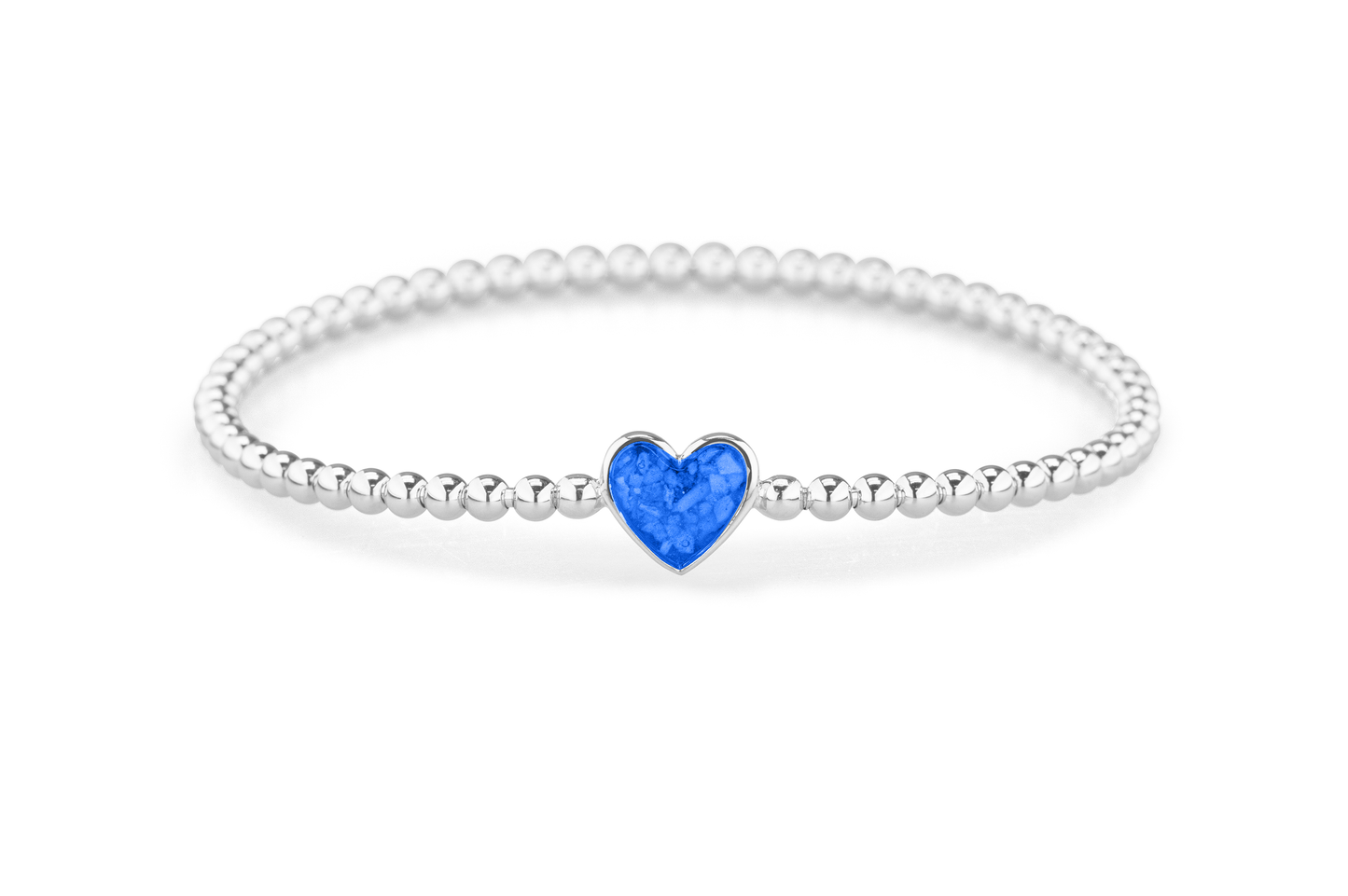 Flexibele as armband met hart als compartiment voor as of haar, gedenksieraden. Blue