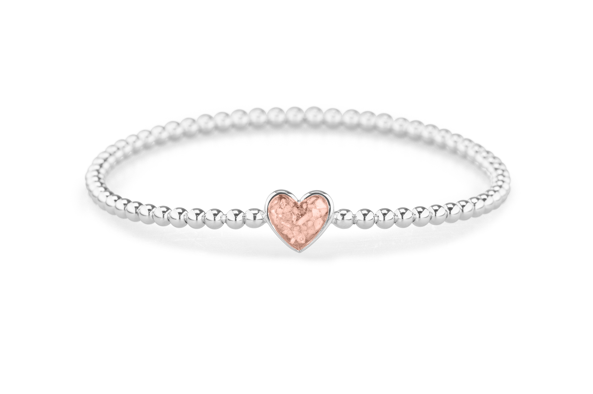Flexibele as armband met hart als compartiment voor as of haar, gedenksieraden. Blush