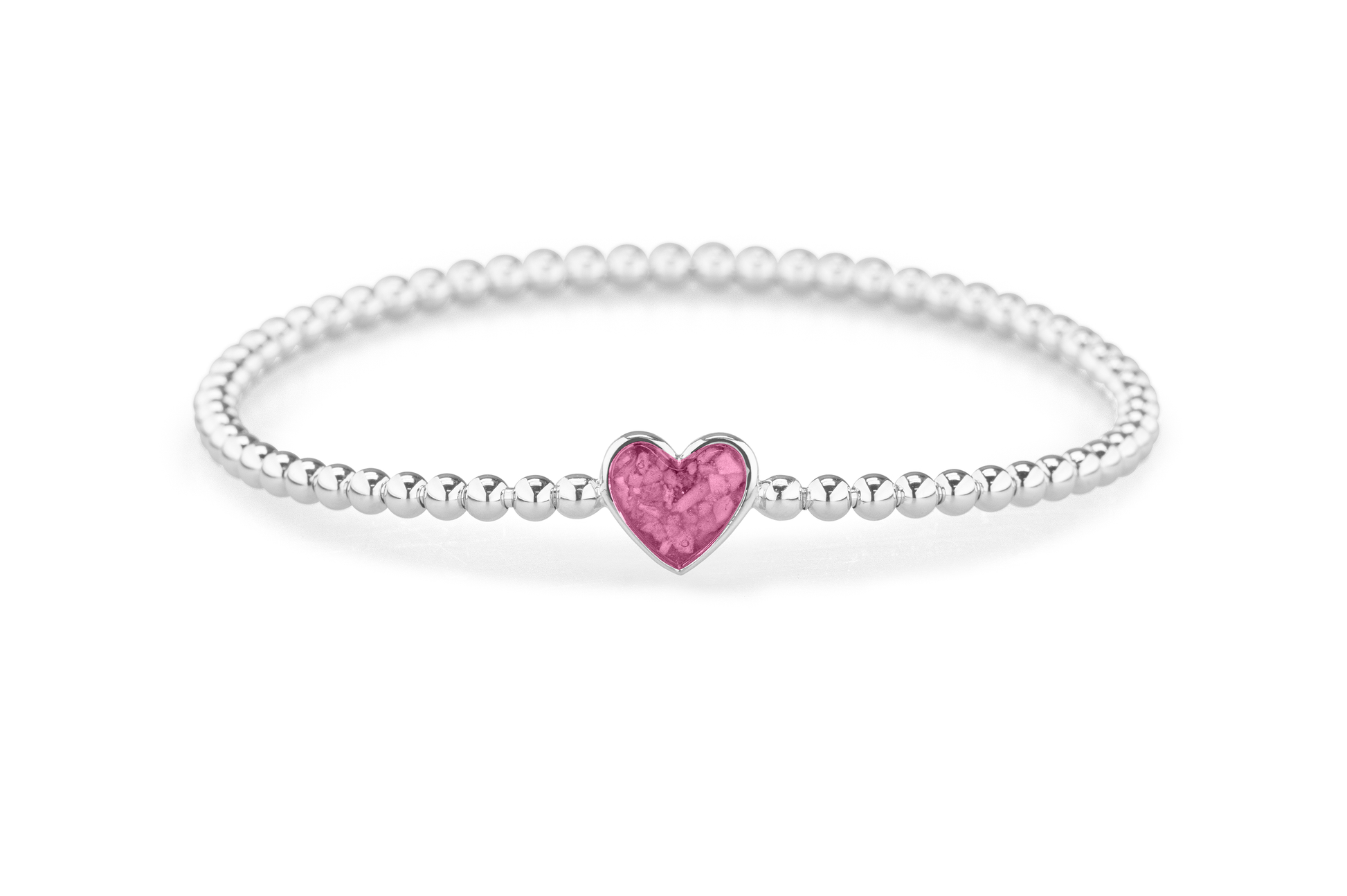 Flexibele as armband met hart als compartiment voor as of haar, gedenksieraden. Fluo
