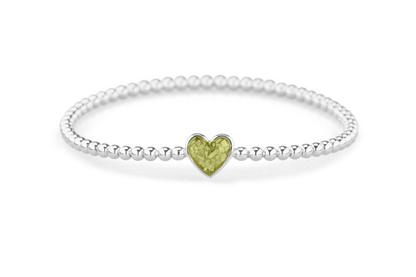 Flexibele as armband met hart als compartiment voor as of haar, gedenksieraden. Olive