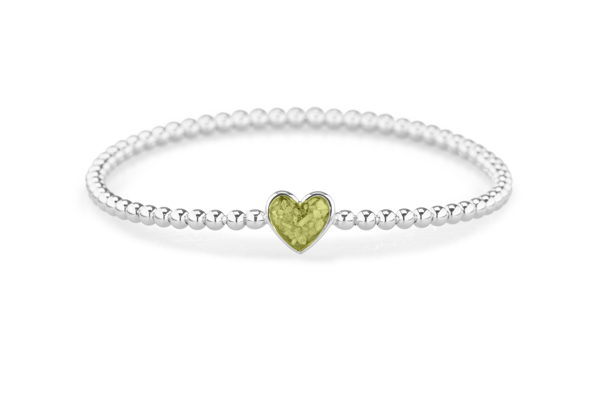 Flexibele as armband met hart als compartiment voor as of haar, gedenksieraden. Olive