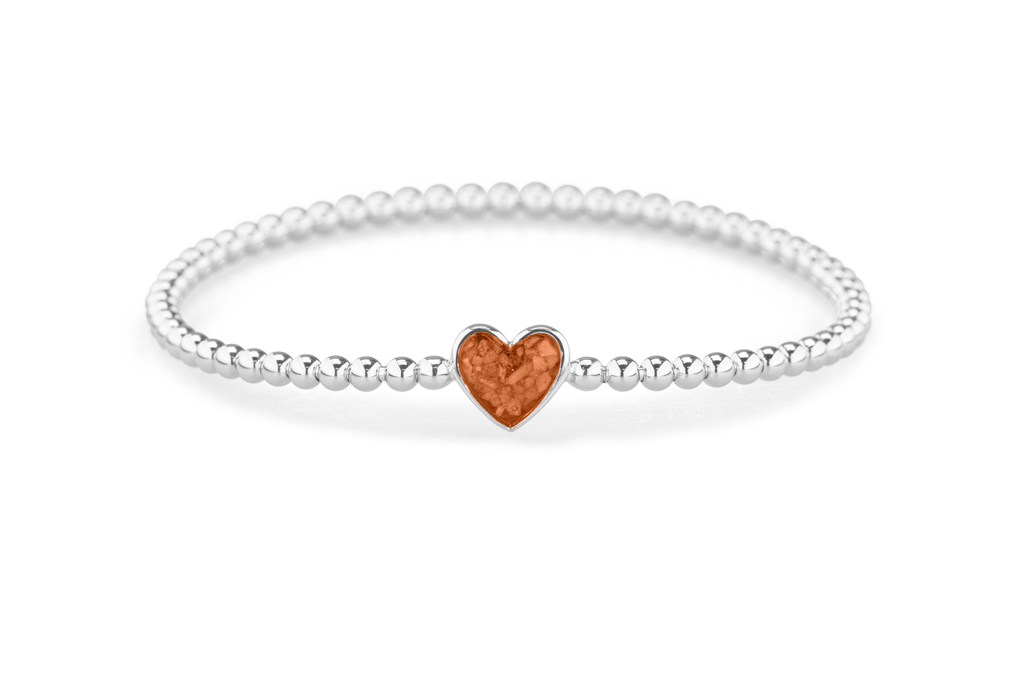 Flexibele as armband met hart als compartiment voor as of haar, gedenksieraden. Orange