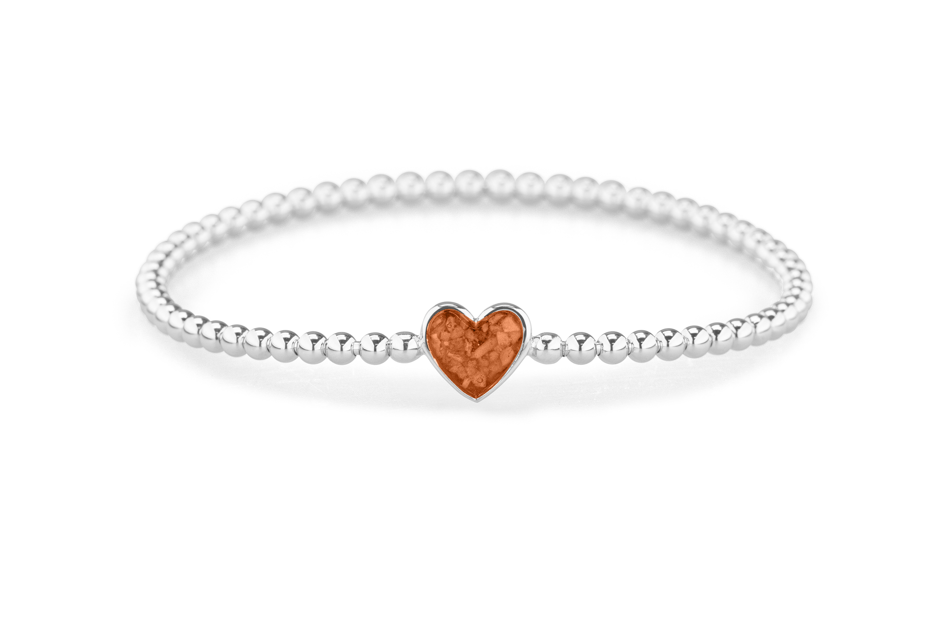 Flexibele as armband met hart als compartiment voor as of haar, gedenksieraden. Orange
