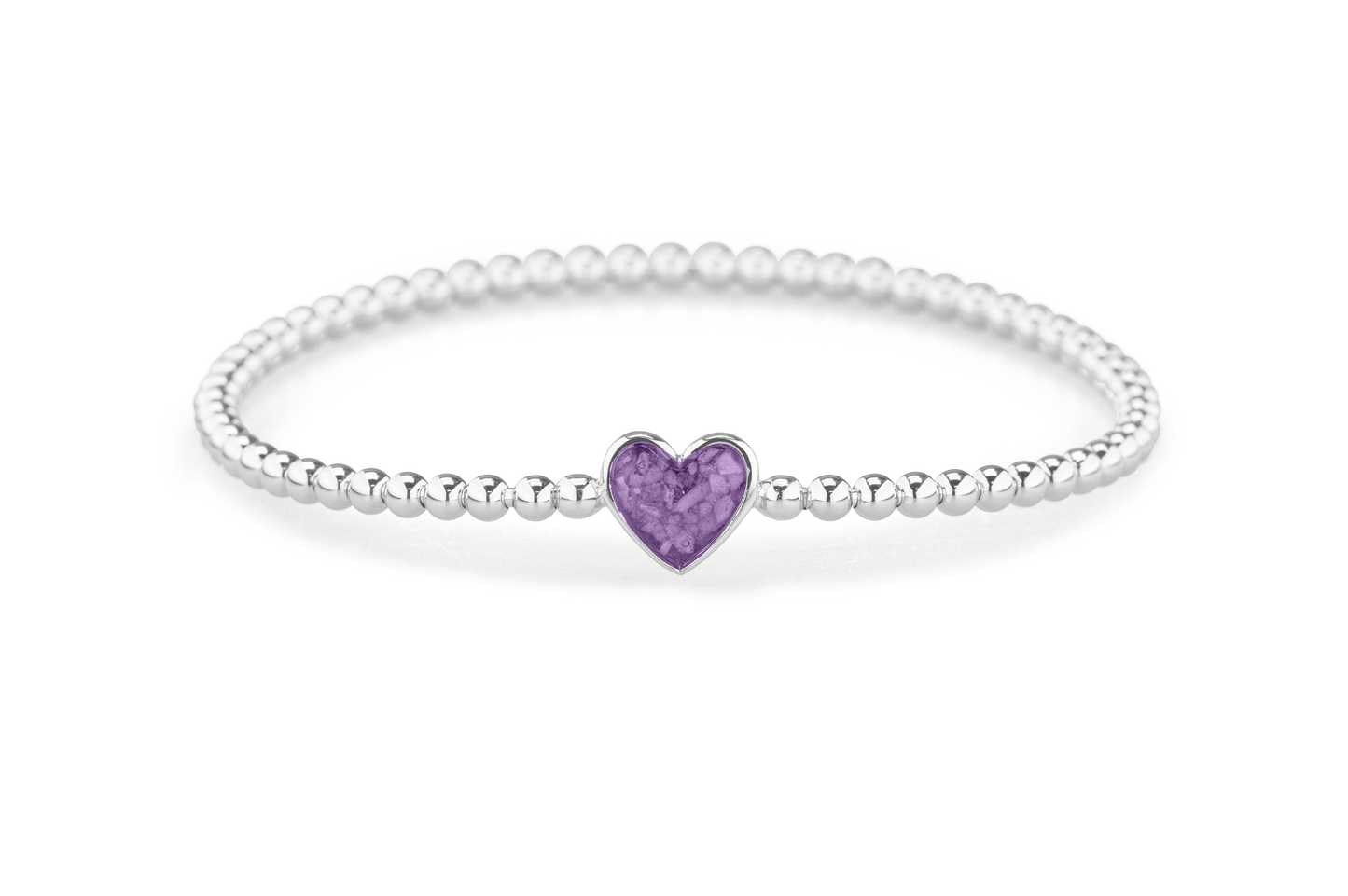 Flexibele as armband met hart als compartiment voor as of haar, gedenksieraden. Purple