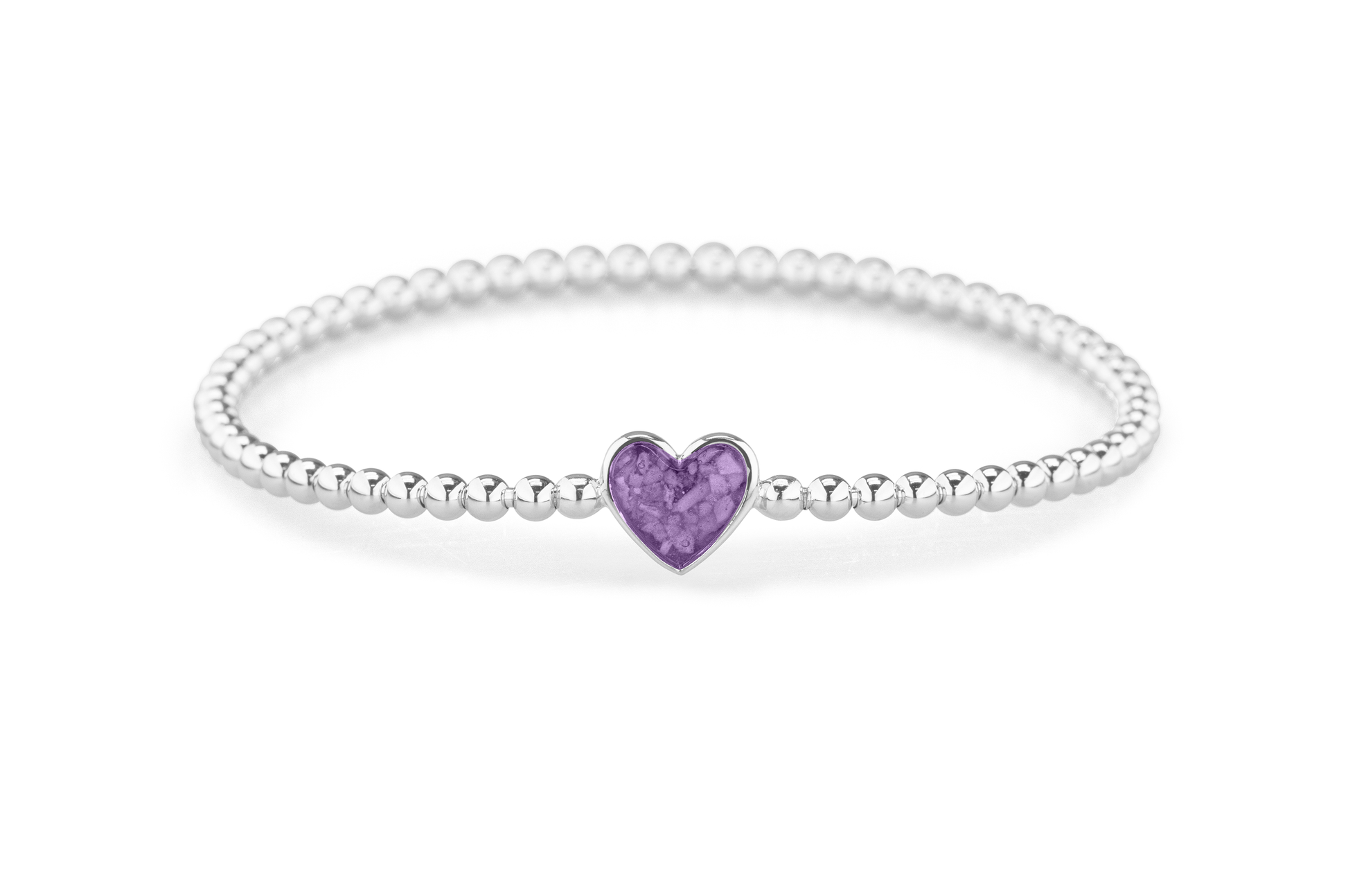 Flexibele as armband met hart als compartiment voor as of haar, gedenksieraden. Purple